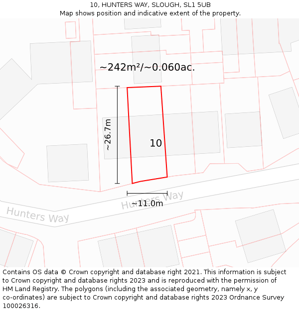 10, HUNTERS WAY, SLOUGH, SL1 5UB: Plot and title map