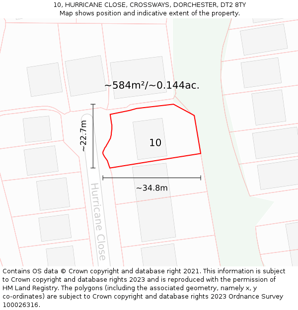 10, HURRICANE CLOSE, CROSSWAYS, DORCHESTER, DT2 8TY: Plot and title map
