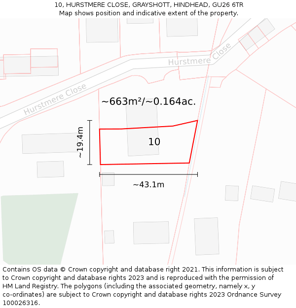 10, HURSTMERE CLOSE, GRAYSHOTT, HINDHEAD, GU26 6TR: Plot and title map