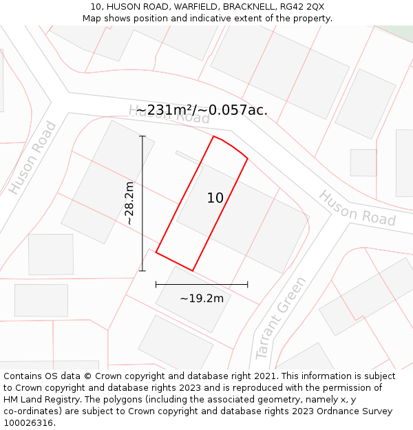 10, HUSON ROAD, WARFIELD, BRACKNELL, RG42 2QX: Plot and title map