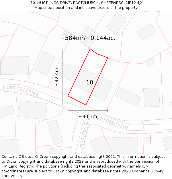 10, HUSTLINGS DRIVE, EASTCHURCH, SHEERNESS, ME12 4JX: Plot and title map