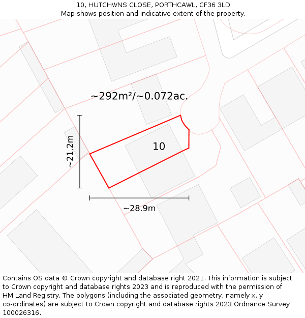 10, HUTCHWNS CLOSE, PORTHCAWL, CF36 3LD: Plot and title map