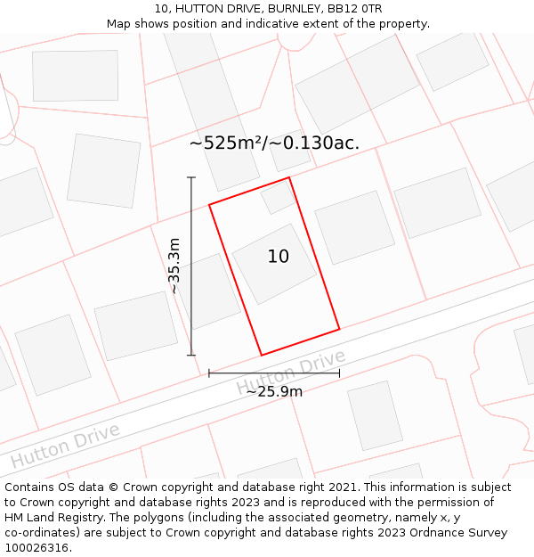 10, HUTTON DRIVE, BURNLEY, BB12 0TR: Plot and title map