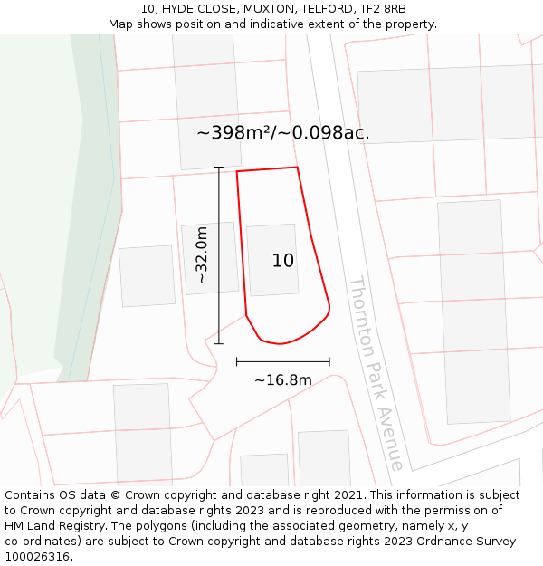 10, HYDE CLOSE, MUXTON, TELFORD, TF2 8RB: Plot and title map