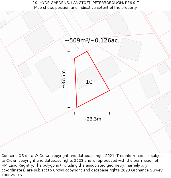 10, HYDE GARDENS, LANGTOFT, PETERBOROUGH, PE6 9LT: Plot and title map