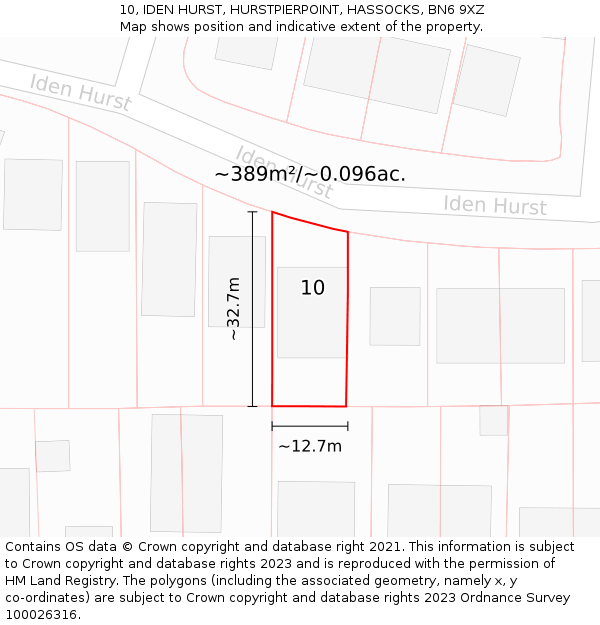 10, IDEN HURST, HURSTPIERPOINT, HASSOCKS, BN6 9XZ: Plot and title map