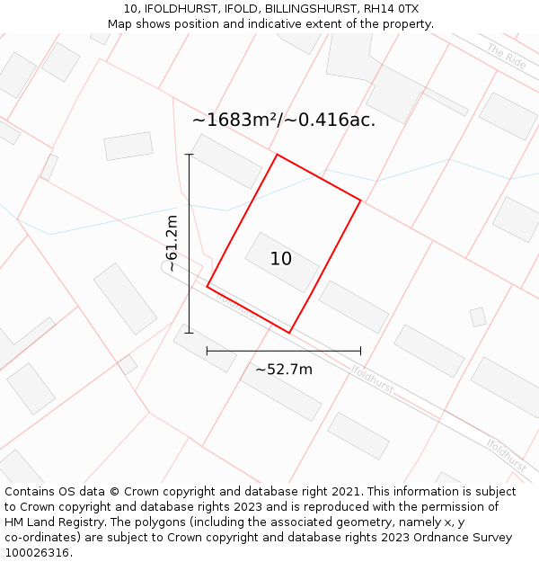 10, IFOLDHURST, IFOLD, BILLINGSHURST, RH14 0TX: Plot and title map