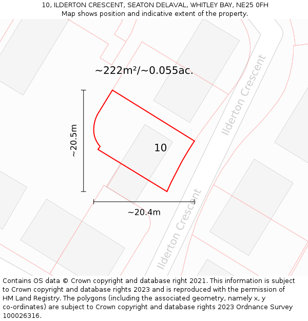 10, ILDERTON CRESCENT, SEATON DELAVAL, WHITLEY BAY, NE25 0FH: Plot and title map