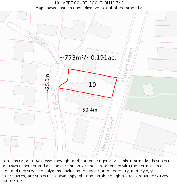 10, IMBRE COURT, POOLE, BH13 7NP: Plot and title map