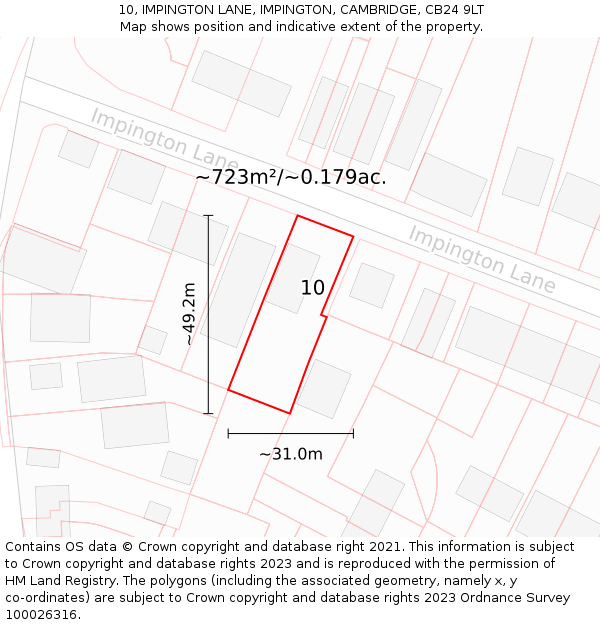 10, IMPINGTON LANE, IMPINGTON, CAMBRIDGE, CB24 9LT: Plot and title map