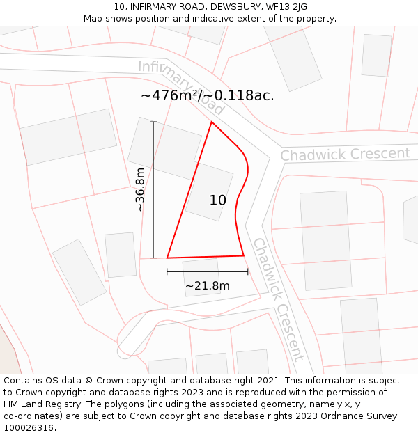 10, INFIRMARY ROAD, DEWSBURY, WF13 2JG: Plot and title map
