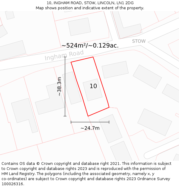 10, INGHAM ROAD, STOW, LINCOLN, LN1 2DG: Plot and title map