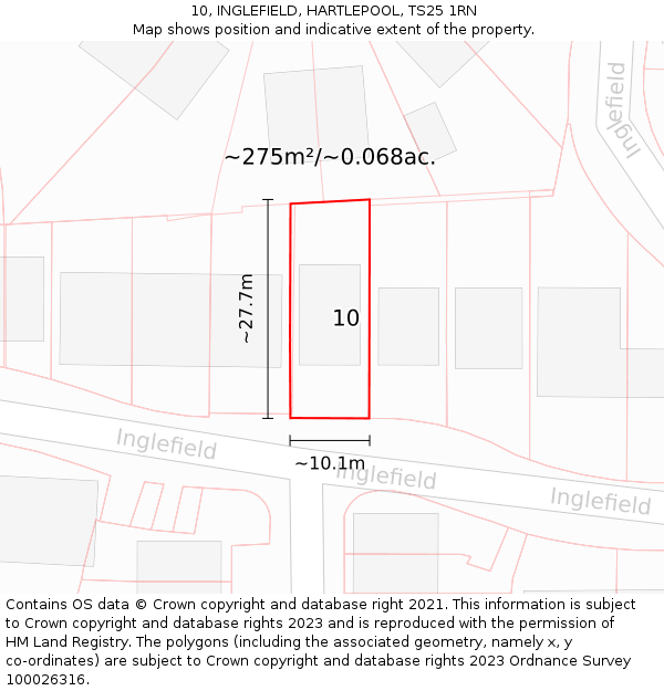 10, INGLEFIELD, HARTLEPOOL, TS25 1RN: Plot and title map