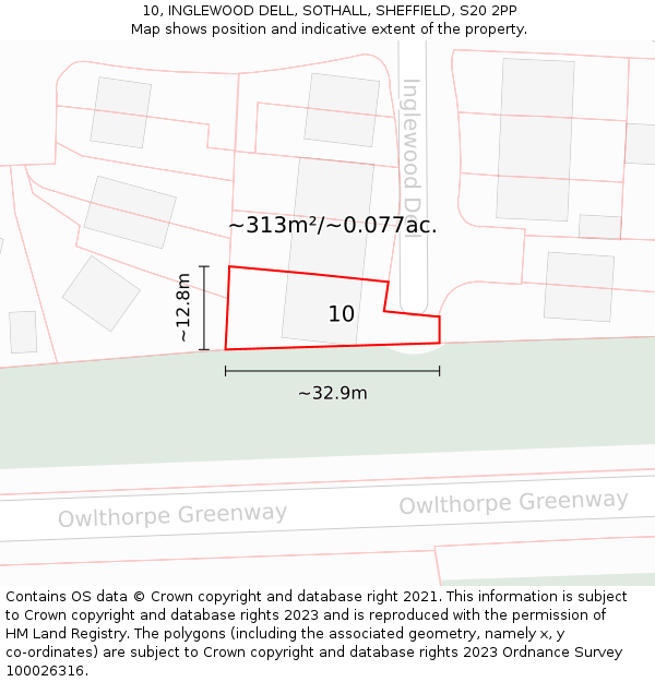 10, INGLEWOOD DELL, SOTHALL, SHEFFIELD, S20 2PP: Plot and title map