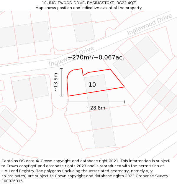 10, INGLEWOOD DRIVE, BASINGSTOKE, RG22 4QZ: Plot and title map