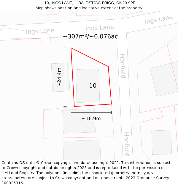 10, INGS LANE, HIBALDSTOW, BRIGG, DN20 9PF: Plot and title map