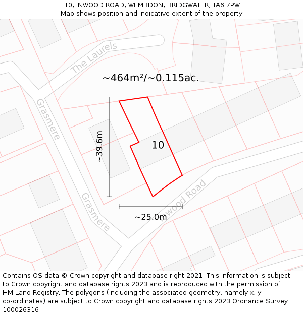 10, INWOOD ROAD, WEMBDON, BRIDGWATER, TA6 7PW: Plot and title map