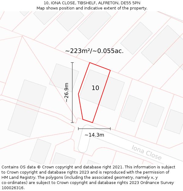 10, IONA CLOSE, TIBSHELF, ALFRETON, DE55 5PN: Plot and title map