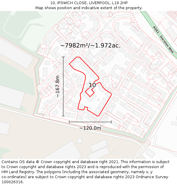 10, IPSWICH CLOSE, LIVERPOOL, L19 2HP: Plot and title map