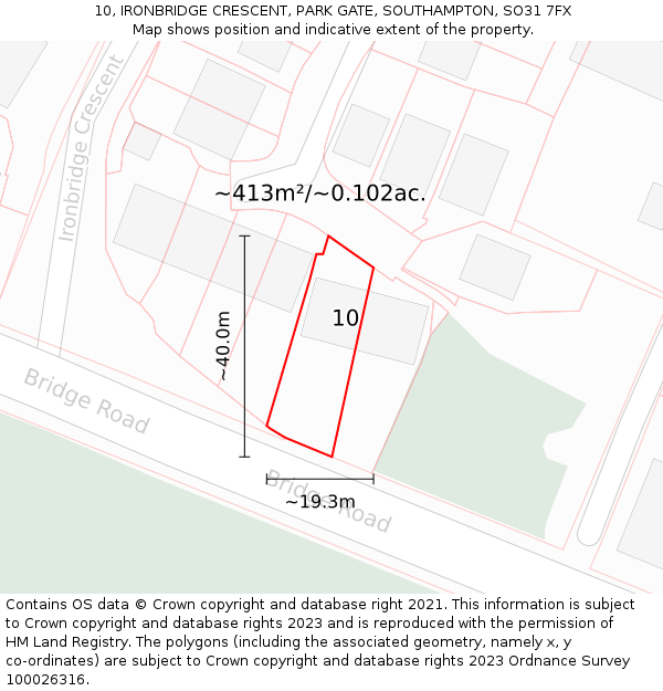 10, IRONBRIDGE CRESCENT, PARK GATE, SOUTHAMPTON, SO31 7FX: Plot and title map