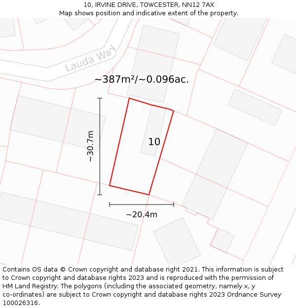 10, IRVINE DRIVE, TOWCESTER, NN12 7AX: Plot and title map