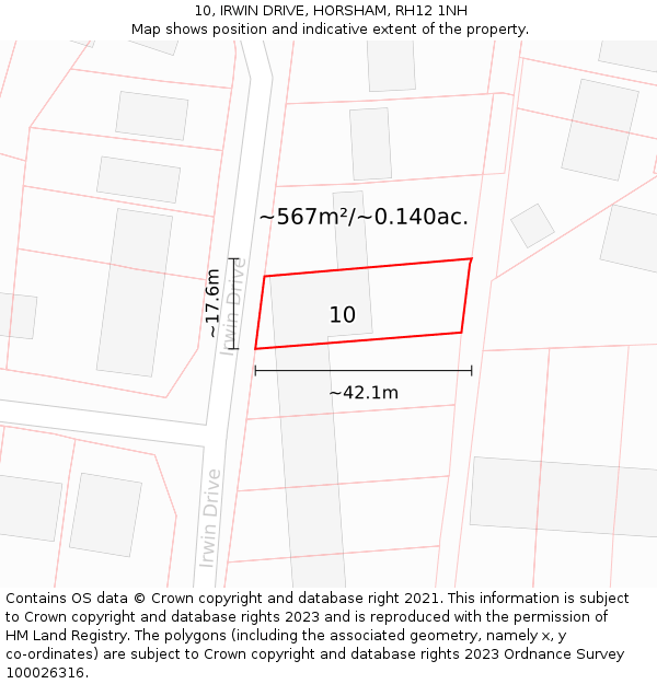 10, IRWIN DRIVE, HORSHAM, RH12 1NH: Plot and title map