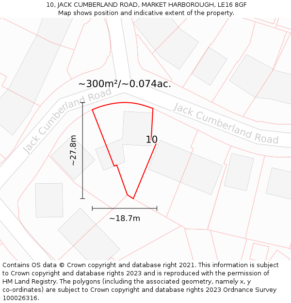10, JACK CUMBERLAND ROAD, MARKET HARBOROUGH, LE16 8GF: Plot and title map