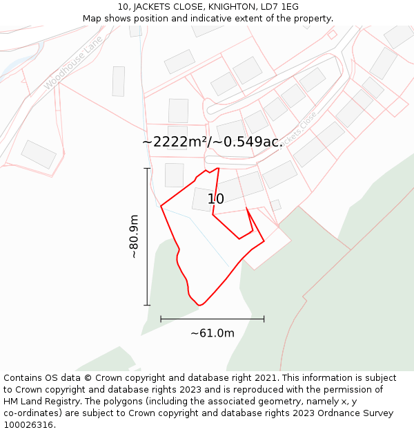 10, JACKETS CLOSE, KNIGHTON, LD7 1EG: Plot and title map