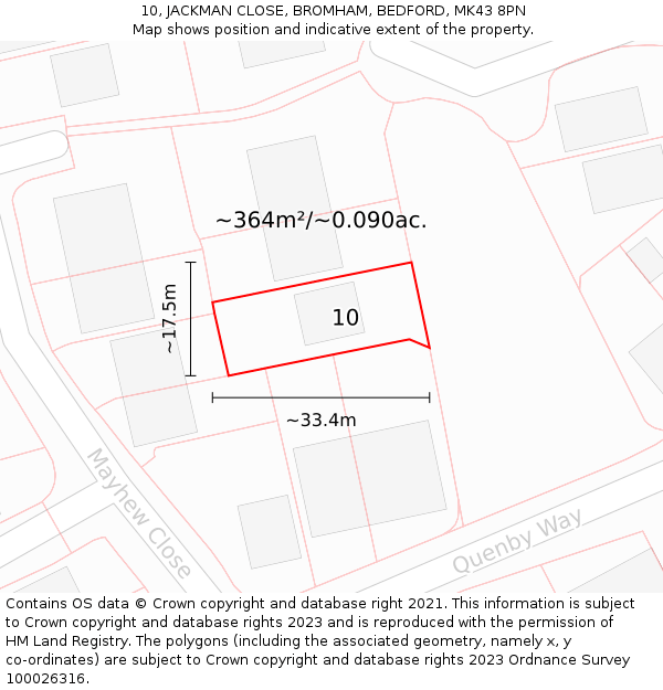 10, JACKMAN CLOSE, BROMHAM, BEDFORD, MK43 8PN: Plot and title map