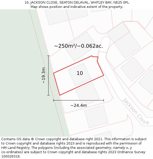 10, JACKSON CLOSE, SEATON DELAVAL, WHITLEY BAY, NE25 0PL: Plot and title map