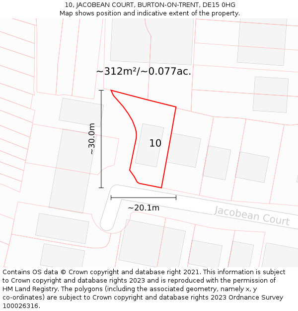 10, JACOBEAN COURT, BURTON-ON-TRENT, DE15 0HG: Plot and title map