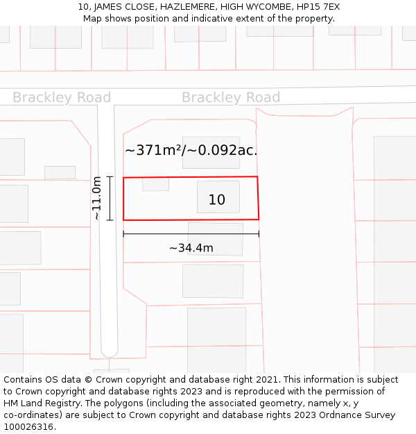 10, JAMES CLOSE, HAZLEMERE, HIGH WYCOMBE, HP15 7EX: Plot and title map