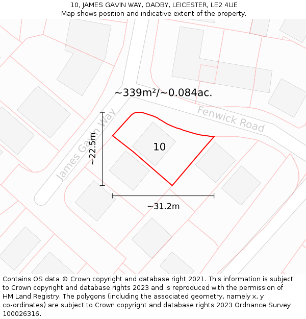 10, JAMES GAVIN WAY, OADBY, LEICESTER, LE2 4UE: Plot and title map