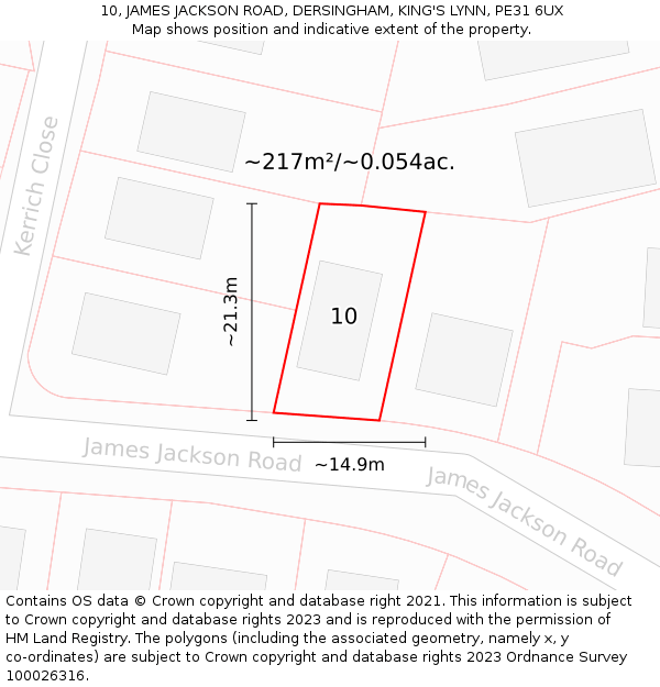 10, JAMES JACKSON ROAD, DERSINGHAM, KING'S LYNN, PE31 6UX: Plot and title map
