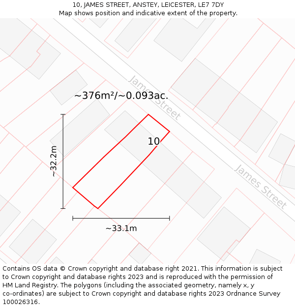 10, JAMES STREET, ANSTEY, LEICESTER, LE7 7DY: Plot and title map