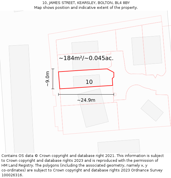 10, JAMES STREET, KEARSLEY, BOLTON, BL4 8BY: Plot and title map