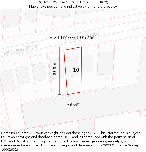 10, JAMESON ROAD, BOURNEMOUTH, BH9 2QF: Plot and title map