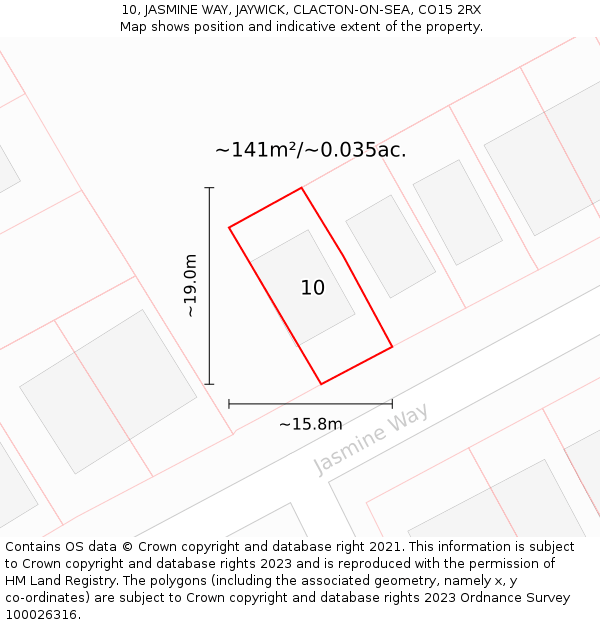 10, JASMINE WAY, JAYWICK, CLACTON-ON-SEA, CO15 2RX: Plot and title map