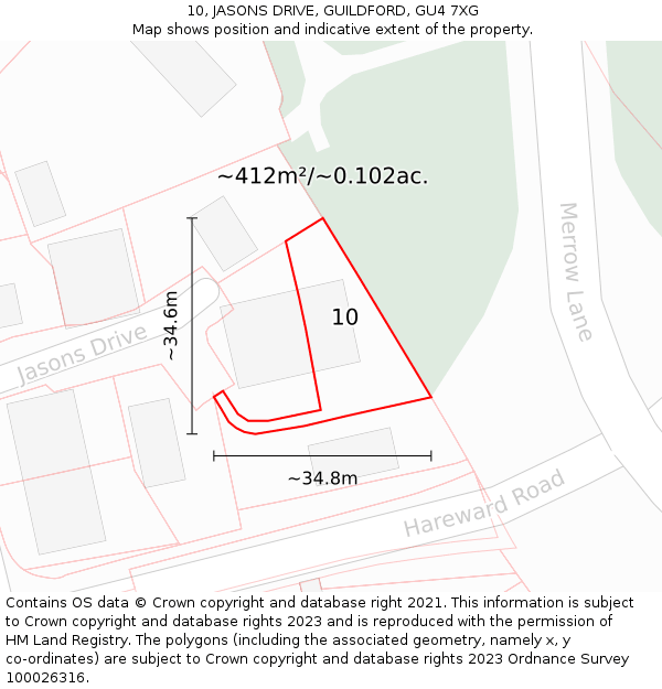 10, JASONS DRIVE, GUILDFORD, GU4 7XG: Plot and title map