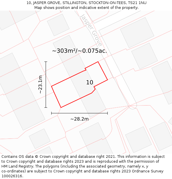 10, JASPER GROVE, STILLINGTON, STOCKTON-ON-TEES, TS21 1NU: Plot and title map