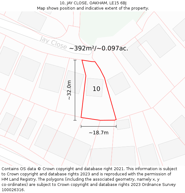 10, JAY CLOSE, OAKHAM, LE15 6BJ: Plot and title map