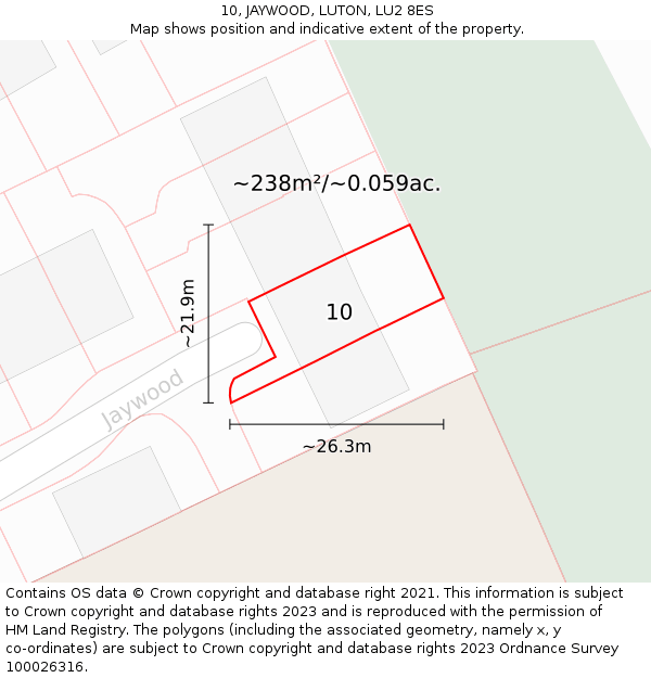 10, JAYWOOD, LUTON, LU2 8ES: Plot and title map
