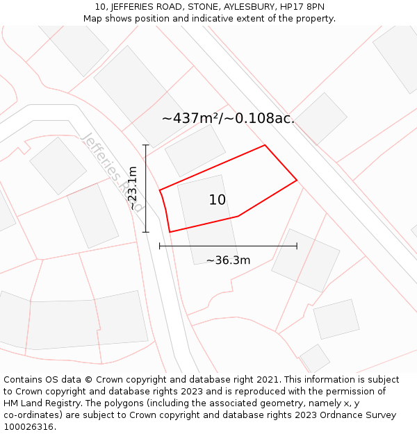 10, JEFFERIES ROAD, STONE, AYLESBURY, HP17 8PN: Plot and title map