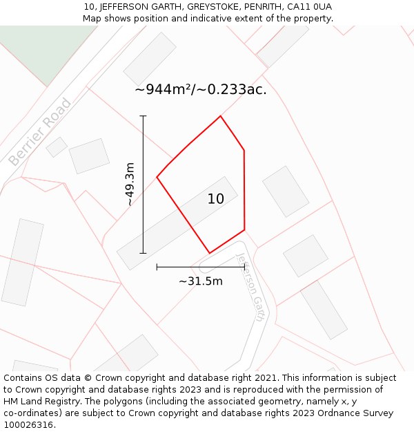 10, JEFFERSON GARTH, GREYSTOKE, PENRITH, CA11 0UA: Plot and title map