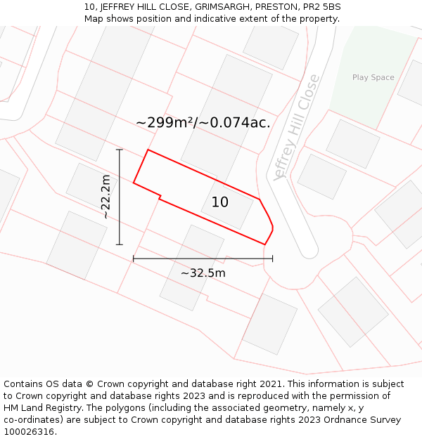 10, JEFFREY HILL CLOSE, GRIMSARGH, PRESTON, PR2 5BS: Plot and title map