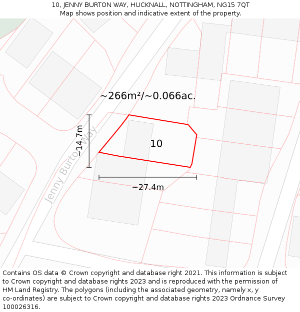 10, JENNY BURTON WAY, HUCKNALL, NOTTINGHAM, NG15 7QT: Plot and title map