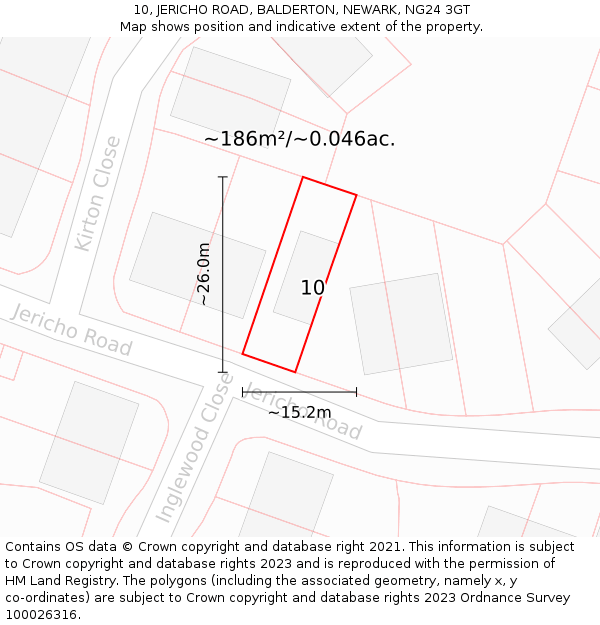 10, JERICHO ROAD, BALDERTON, NEWARK, NG24 3GT: Plot and title map