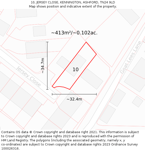 10, JERSEY CLOSE, KENNINGTON, ASHFORD, TN24 9LD: Plot and title map