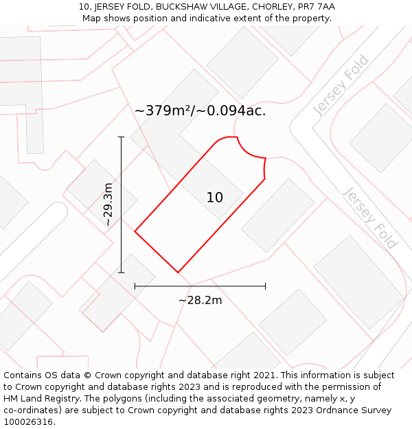 10, JERSEY FOLD, BUCKSHAW VILLAGE, CHORLEY, PR7 7AA: Plot and title map