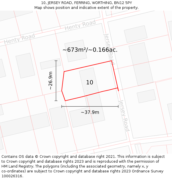 10, JERSEY ROAD, FERRING, WORTHING, BN12 5PY: Plot and title map
